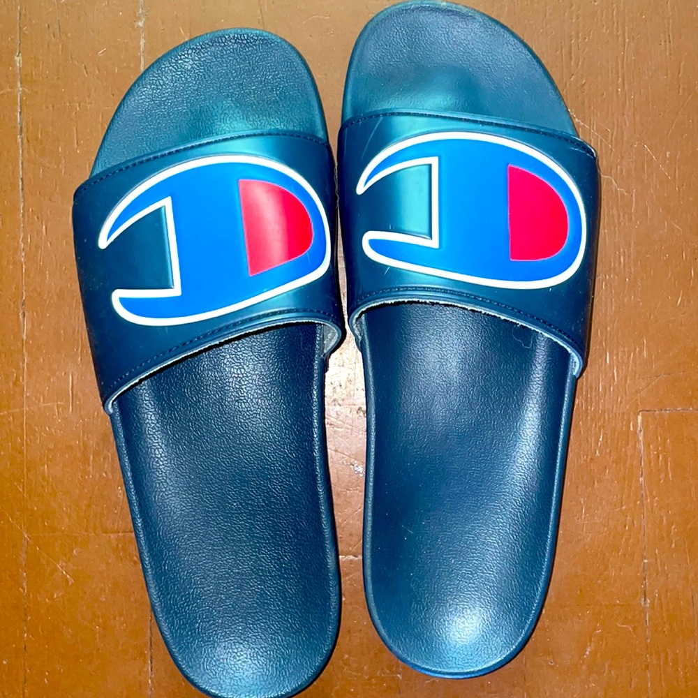 Champion Men's IPO Slide Sandals White Red Blue Flip Flops Casual Shoes slip on